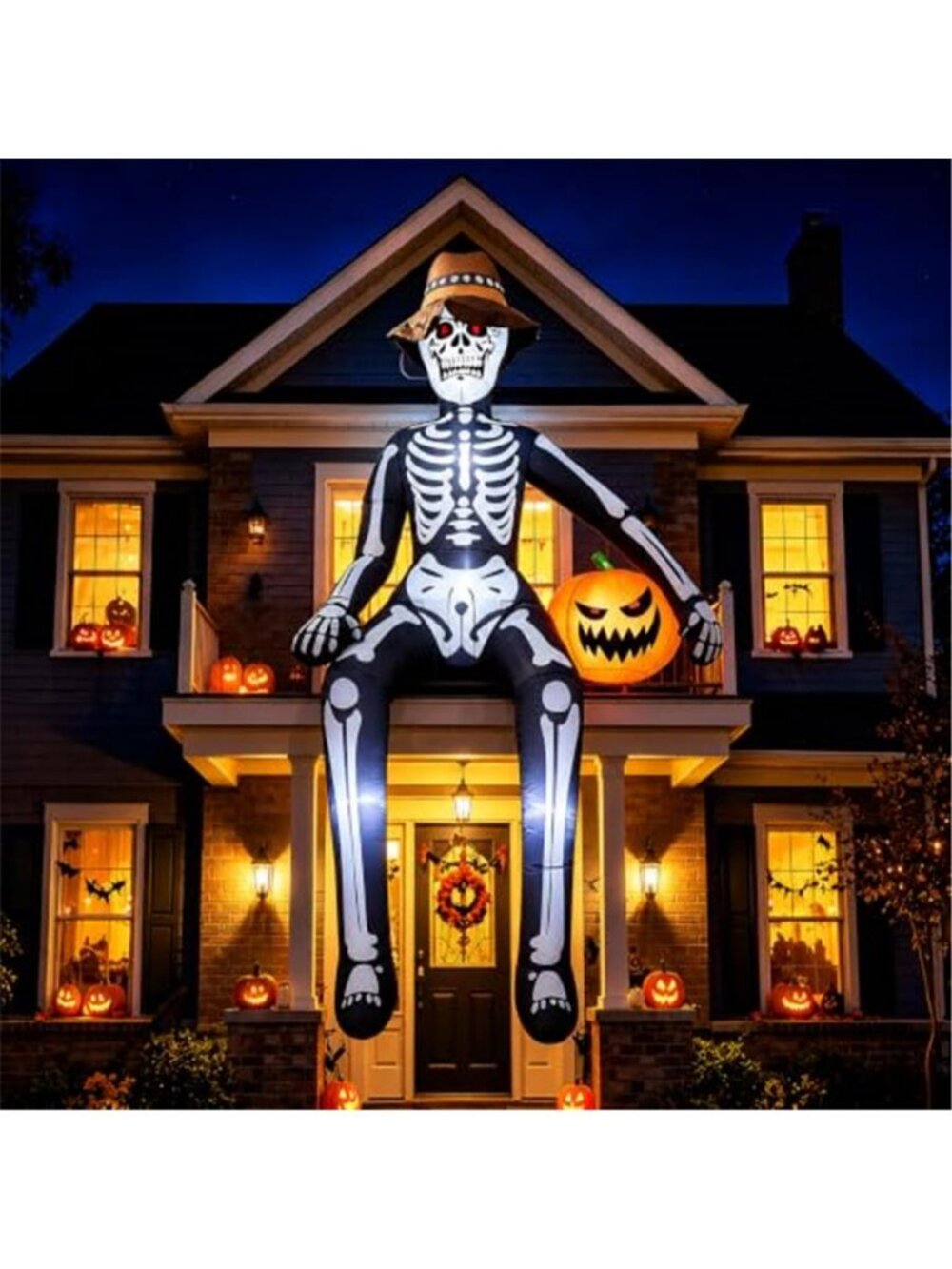 10FT Scary Giant Sitting Skeleton Halloween Inflatables Outdoor Decorations